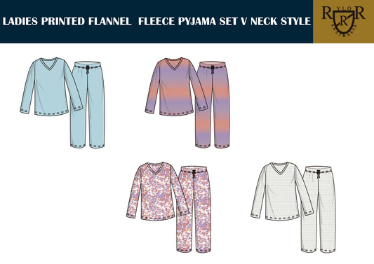 Womens Flannel Fleece V-Neck Pyjama Set - Carton of 24