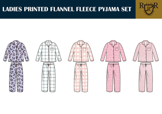 Womens Flannel Fleece Button-Down Pyjama Set - Carton of 30