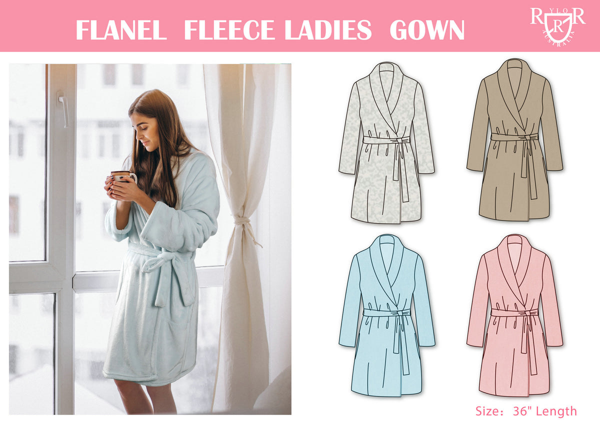Womens Long Flannel Fleece Dressing Gown - Carton of 24