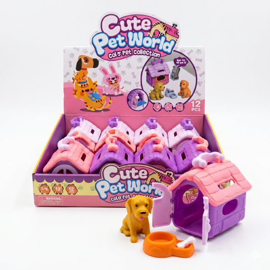 Miniature Toy Pet House in 12 Piece Display Box